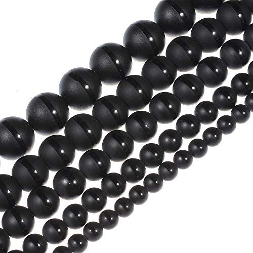 Cuentas de piedra natural de 6 mm, 8 mm, 10 mm, 12 mm, 14 mm, 16 mm, redondas, color negro mate, línea negra de ágata para hacer joyas, collar y pulsera (8 mm)