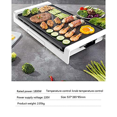 CUIJU BBQ Barbacoa eléctrica Horno eléctrico doméstico sin Humo Parrilla eléctrica sartén Multifuncional extraíble Placa teppanyaki, Blanco