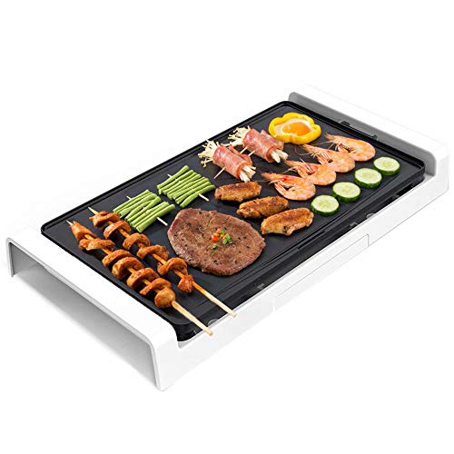 CUIJU BBQ Barbacoa eléctrica Horno eléctrico doméstico sin Humo Parrilla eléctrica sartén Multifuncional extraíble Placa teppanyaki, Blanco