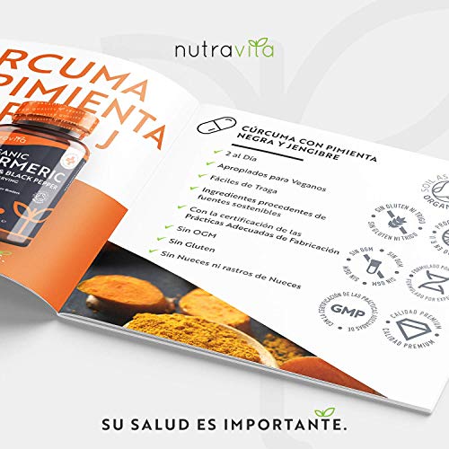 Cúrcuma Orgánica de 1440 mg con Pimienta Negra y Jengibre -180 Cápsulas Vegano de Alta Resistencia (Suministro para 3 Meses) - Fabricado en el Reino Unido por Nutravita