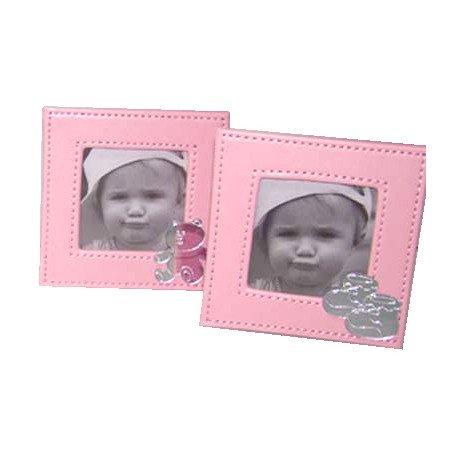 Curia Grabador Portafoto para Bautizo en Cuero Rosa Personalizado con Nombre y Fecha. Pack 10 Unidades