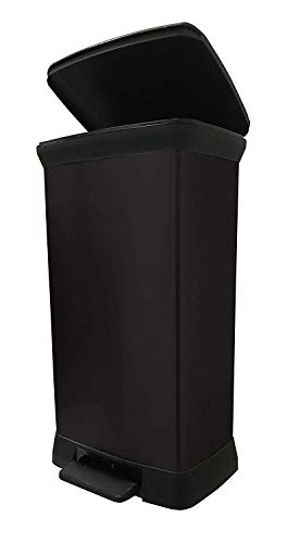 CURVER 187180 - Cubo de Basura con Pedal (Efecto Metal, 50 L), Color Negro