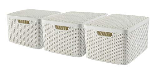 Curver 240656 - Set de 3 cestas Style con tapa, tamaño L, 30 litros, color blanco