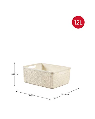 CURVER Cesta Jute 100% plástico Reciclado Rectangular, Blanco Roto, M: 12 L