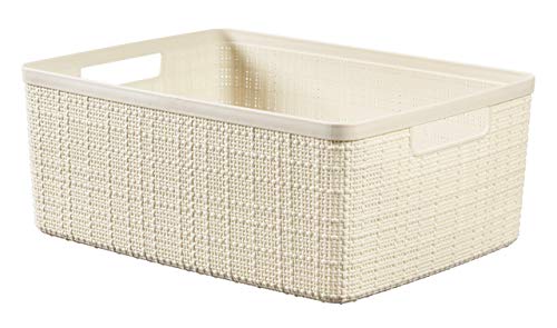 CURVER Cesta Jute 100% plástico Reciclado Rectangular, Blanco Roto, M: 12 L