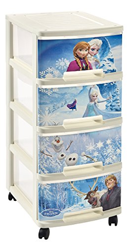 CURVER Estantería de 4 Ruedas con Papelera Frozen 4 cajones Caja de Almacenamiento Torre