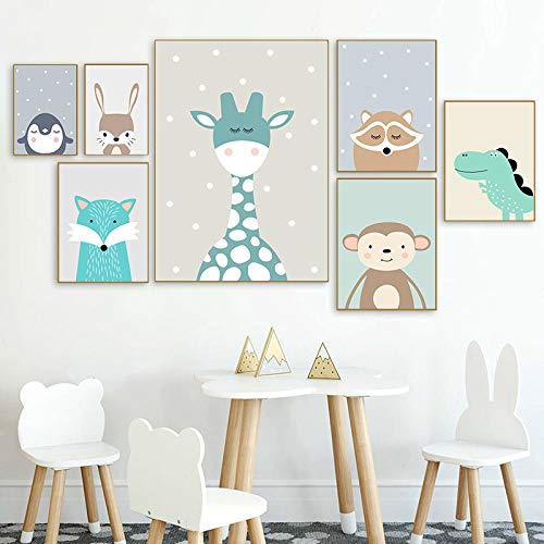 Cute Cartoon Animal Penguin Monkey Kindergarten Poster Canvas Art Printing Habitación nórdica para niños Pintura decorativa 40x50cm