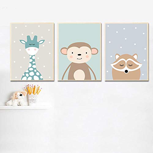 Cute Cartoon Animal Penguin Monkey Kindergarten Poster Canvas Art Printing Habitación nórdica para niños Pintura decorativa 40x50cm