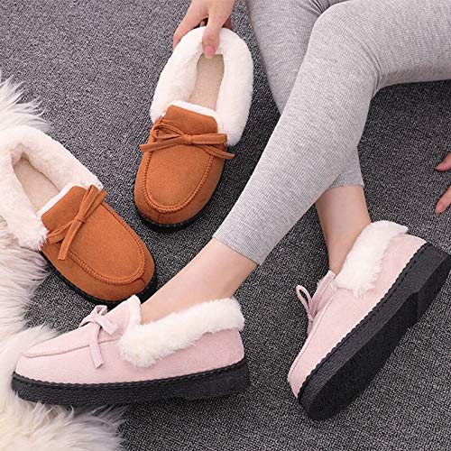 Cuzzhtzy - Zapatillas de invierno para mujer, diseño de pajarita de peluche, para interior o dormitorio, color café, tamaño: 36 37