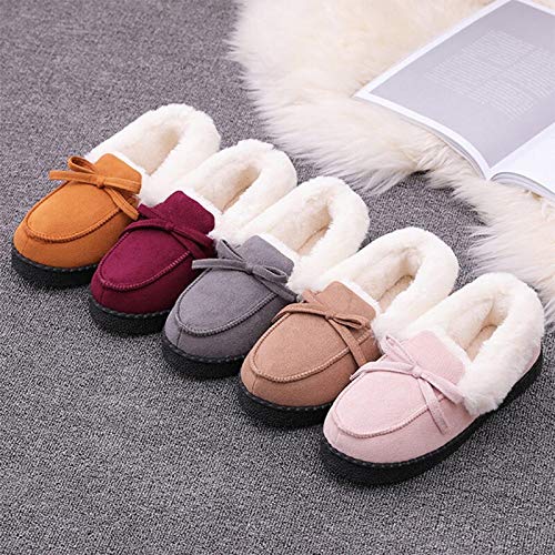 Cuzzhtzy - Zapatillas de invierno para mujer, diseño de pajarita de peluche, para interior o dormitorio, color café, tamaño: 36 37