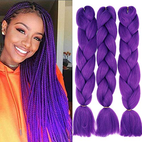 Cybelleza 3 piezas / 300 g Extensiones de cabello trenzado de 24 '' Jumbo Braids Sintético Kanekalon Crochet Hair Afro Box Trenza resistente al calor (Morado oscuro)