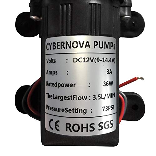 CYBERNOVA DC12V 73PSI 3.5L / m Diafragma de Alta presión autocebado Bomba con Abrazaderas de Manguera Granja/Jardín/Agricultura/Limpieza de vehículos (5206)