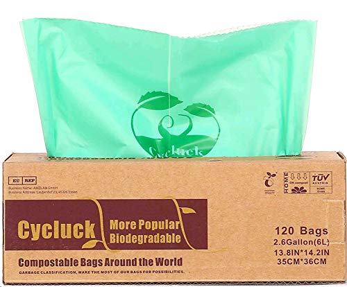 Cycluck 120 Bolsas 6L Bolsa de Basura ecológica 100% Biodegradable y Compostable, con EN 13432 Hecho de Almidón de Maíz (6L)