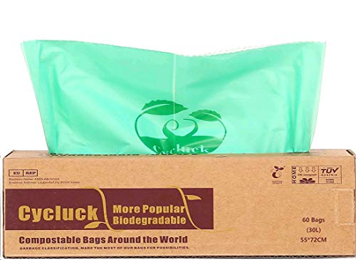 CYCLUCK 60 Bolsas 30L Bolsa de basura ecológica 100 % Biodegradable y Compostable, Con EN 13432 Hecho de Almidón de Maíz (30L)