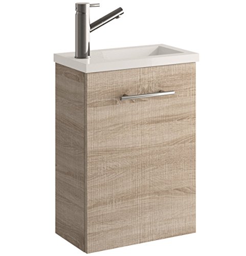 Cygnus Bath Mini Mueble lavamanos de baño, suspendido, con 1 Puerta de Cierre amortiguado, Roble Claro, 40.0x22.0x48.0 cm