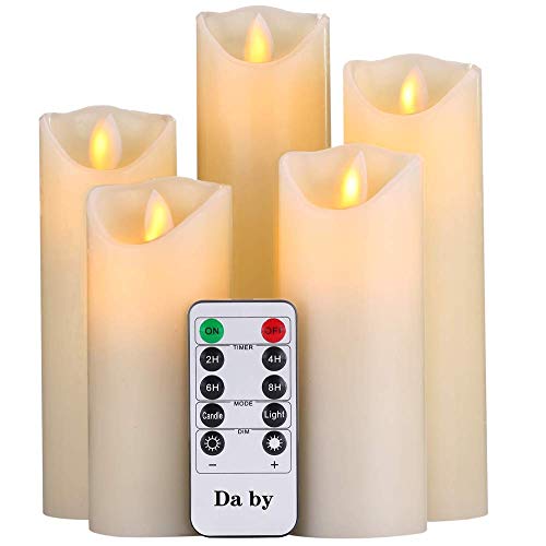 Da by's LED Candle, 5 Llama LED Parpadeante (14cm, 15cm, 16cm, 18cm, 20cm), Vela sin Llama de 300 Horas y Control Remoto de 10 Botones.[Clase de eficiencia energética A].