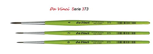 Da Vinci Serie 373 pinceles redondos para acuarelas, fibra sintética, verde, set 3pcs ,0, 2, 4, pasatiempo