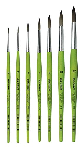 Da Vinci Serie 373 Pinceles Redondos para Acuarelas, Fibra sintética, Verde, Set di 7 pennelli 0,2,4,6,8,10,12