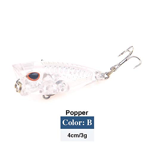 DACCU Señuelos de Pesca Popper 4m 3g Pesca Flotante Artificial Cebo de manivela Cebo 3D Wobblers de Ojos Luminoso Bass Pike Crankbaits Tackle, D