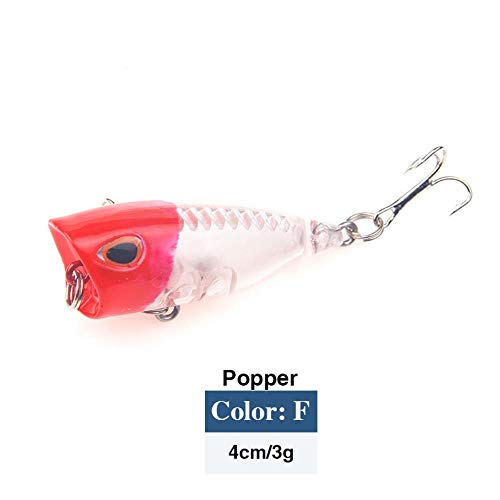 DACCU Señuelos de Pesca Popper 4m 3g Pesca Flotante Artificial Cebo de manivela Cebo 3D Wobblers de Ojos Luminoso Bass Pike Crankbaits Tackle, D