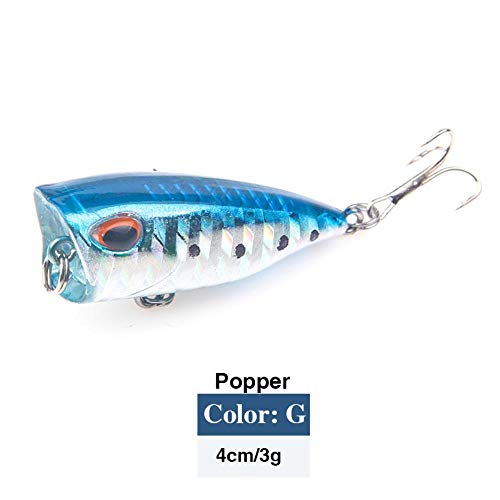 DACCU Señuelos de Pesca Popper 4m 3g Pesca Flotante Artificial Cebo de manivela Cebo 3D Wobblers de Ojos Luminoso Bass Pike Crankbaits Tackle, D