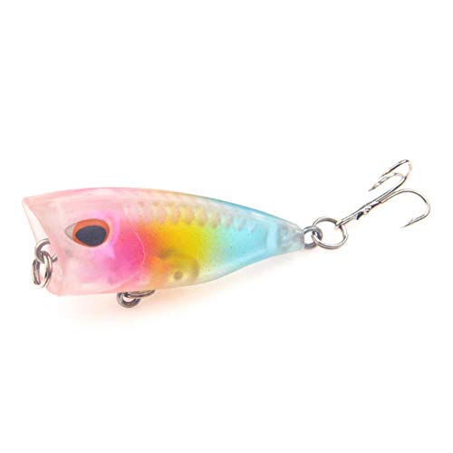 DACCU Señuelos de Pesca Popper 4m 3g Pesca Flotante Artificial Cebo de manivela Cebo 3D Wobblers de Ojos Luminoso Bass Pike Crankbaits Tackle, D