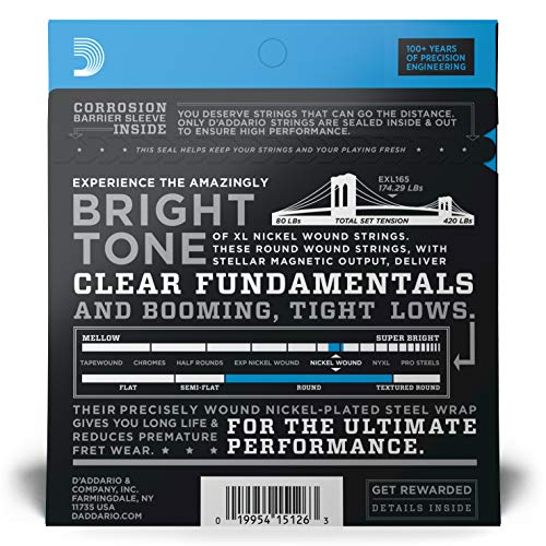 D'Addario EXL165 - Juego de cuerdas para bajo eléctrico de níquel.045 - .105