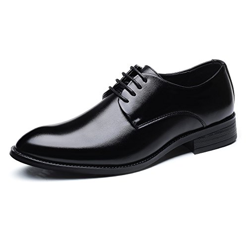 DADIJIER Zapatos de Hombre de Negocios Formales Zapatos de Cuero de PU clásicos Acanalados con Cordones Oxfords Forrados Transpirables Resistente a la abrasión (Color : Negro, tamaño : 38 EU)