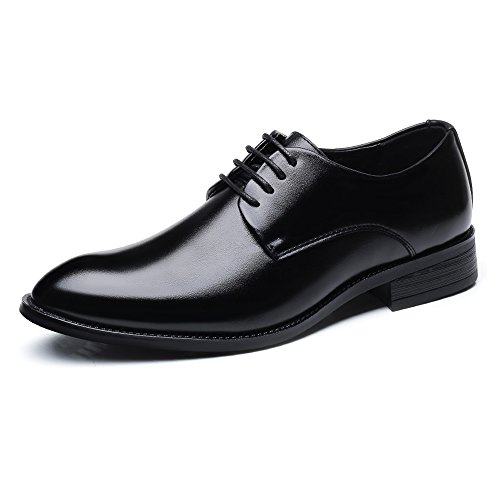 DADIJIER Zapatos de Hombre de Negocios Formales Zapatos de Cuero de PU clásicos Acanalados con Cordones Oxfords Forrados Transpirables Resistente a la abrasión (Color : Negro, tamaño : 44 EU)