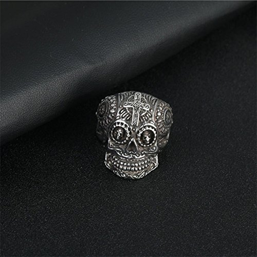 Daesar Anillo de Hombre Anillo de Titanio Negro Hombre Anillo Calavera Cruz Flor Retro Anillos Punk Anillo Plata Anillo Talla 20