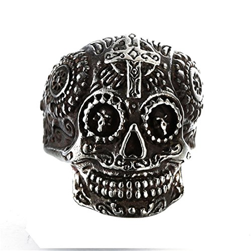 Daesar Anillo de Hombre Anillo de Titanio Negro Hombre Anillo Calavera Cruz Flor Retro Anillos Punk Anillo Plata Anillo Talla 20