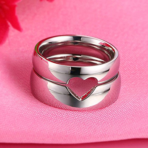 Daesar Anillo Plata Corazón Puzzle Anillo de Pareja Anillo Plata Hombre Anillo Plata Mujer Anillo Acero Inoxidable Plata Anillo de Boda Anillo Mujer Talla 12 & Hombre Talla 22