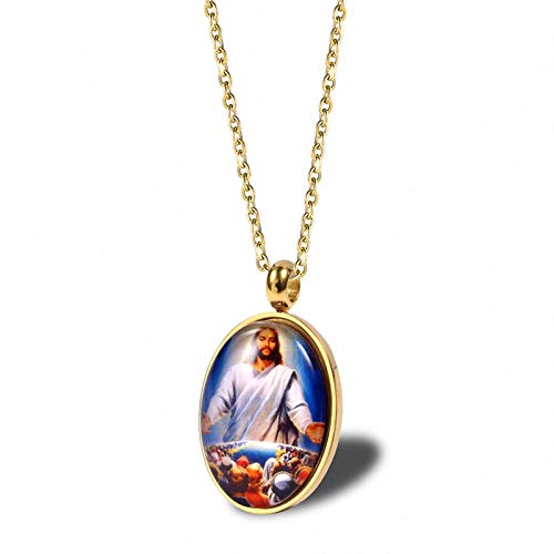 Daesar Colgantes para Unisex Jesús Oval Colgante Collar Acero Inoxidable Collar Unisex Oro