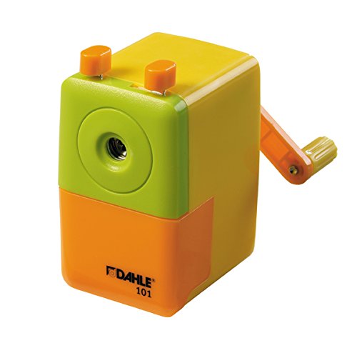 Dahle - Sacapuntas de escritorio (con manivela, lápices hasta 8 mm, incluye fijación para mesa), color amarillo y naranja