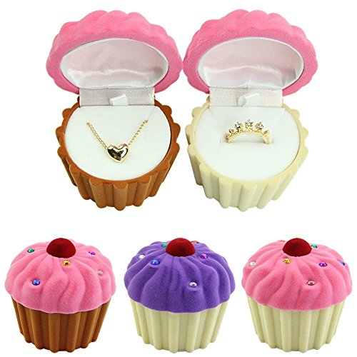 dairyshop Cup Cake de terciopelo caja de joyería con brillantes para anillo pendientes colgante caso regalo