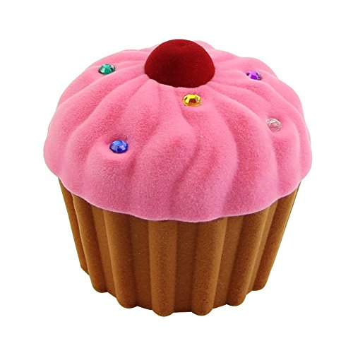 dairyshop Cup Cake de terciopelo caja de joyería con brillantes para anillo pendientes colgante caso regalo