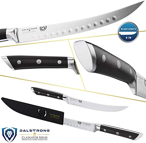 DALSTRONG - Cuchillo de cimitar para carnicero, serie Gladiator, 20,3 cm, acero HC, protector de vaina incluido