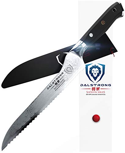 DALSTRONG Cuchillo de Sierra Inclinado para Pan y Deli - Shogun Series- Acero Japonés AUS-10V de 67 Capas - Tratado al Vacío - 20 cm - Funda Incluida