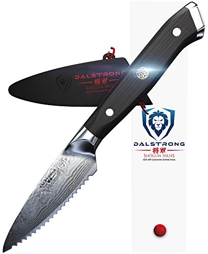 DALSTRONG Cuchillo Sierra de Pelar - Shogun Series - Acero AUS-10V (Tratamiento Térmico) - 9 cm - Con Funda