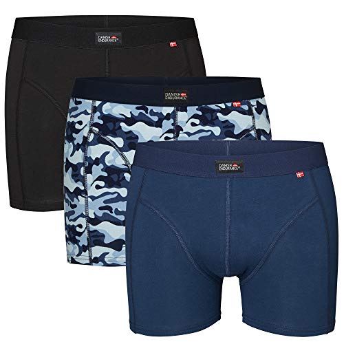 DANISH ENDURANCE Bóxers para Hombre Pack de 3 (Multicolor: Negro, Azul Marino, Azul Camuflaje, Medium)