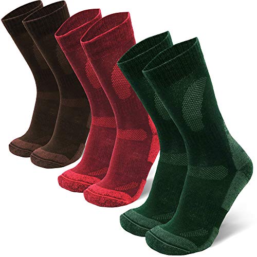 DANISH ENDURANCE Calcetines de lana merino para senderismo y caminar, 3 paquetes, para hombres, mujeres y niños, trekking (multicolor, marrón, rojo, verde, EU 35-38 // UK 3-5)