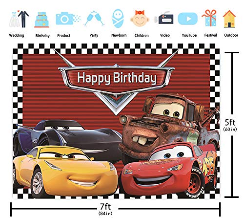 Daniu Monster Car Race Foto de Fondo Ruta 66 Coche de Carreras Fondo Fiesta de Bienvenida al bebé Chico Feliz cumpleaños Fiesta Decoración Banner Estudio Stands 7x6FT