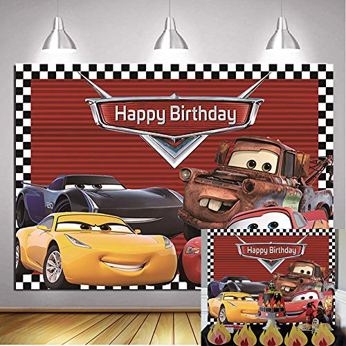 Daniu Monster Car Race Foto de Fondo Ruta 66 Coche de Carreras Fondo Fiesta de Bienvenida al bebé Chico Feliz cumpleaños Fiesta Decoración Banner Estudio Stands 7x6FT