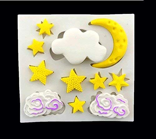 Da.Wa - Molde de silicona para tartas, para decoración de fondant, con diseño de la luna, estrellas, nubes, molde cortador de azúcar, chocolate, tartas, fondant, molde de cocina