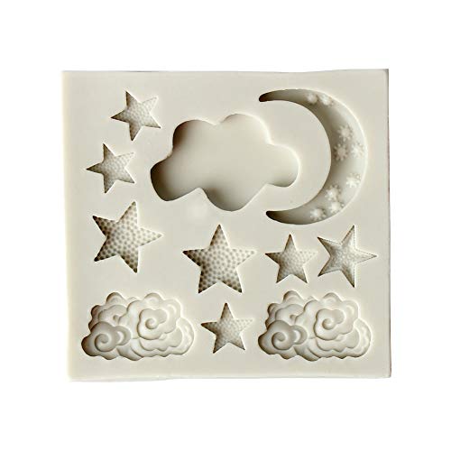 Da.Wa - Molde de silicona para tartas, para decoración de fondant, con diseño de la luna, estrellas, nubes, molde cortador de azúcar, chocolate, tartas, fondant, molde de cocina