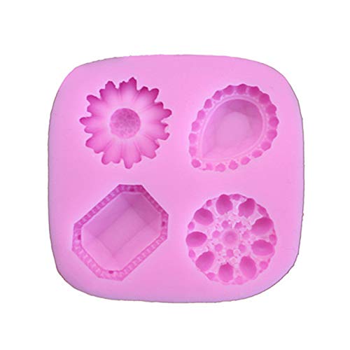 Da.Wa Moldes para Magdalenas Hogar y Cocina Molde de la Torta de la Pasta de Azúcar de la Forma del Diamante de la Joyería de la Flor 7.6 * 7.3 * 1.2cm Rosa