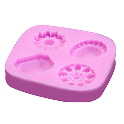 Da.Wa Moldes para Magdalenas Hogar y Cocina Molde de la Torta de la Pasta de Azúcar de la Forma del Diamante de la Joyería de la Flor 7.6 * 7.3 * 1.2cm Rosa