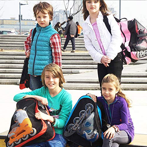DAZISEN Bolsa para Patines - Mochila Protecciones Patines en Linea Patines de Hielo Skate Bag Unisex Adulto Niño Niña Rosa