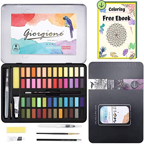 Dazspirit 48 Colores Caja Acuarelas Profesionales & Papel de Acuarela. Versátil, Vibrante y Portátil (48 Colores)