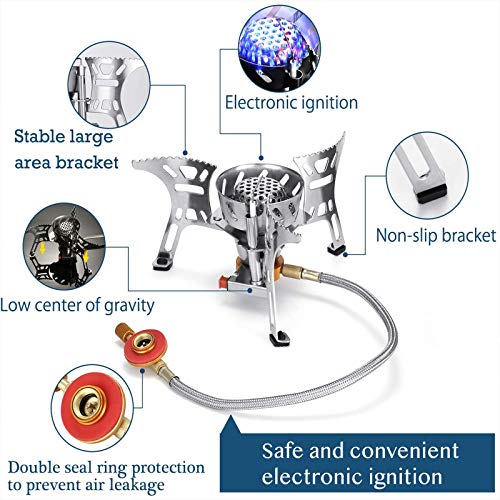 Dazspirit Estufa de Gas Portátil Para Camping, Mini Quemador 3700W para Mochileros de Picnic con Encendido Piezoeléctrico, A Prueba de Viento, Estuche Portátil